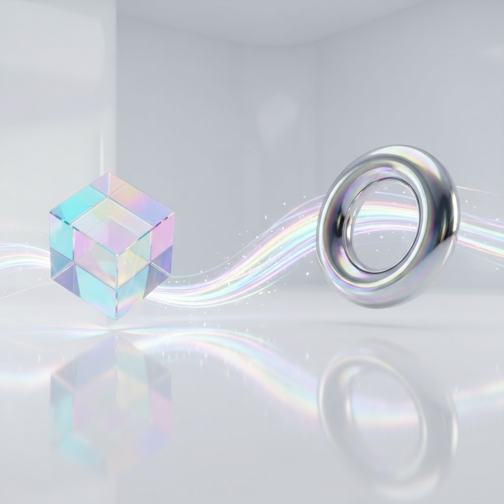 Iridescent glass shapes representing the visual agent builder
